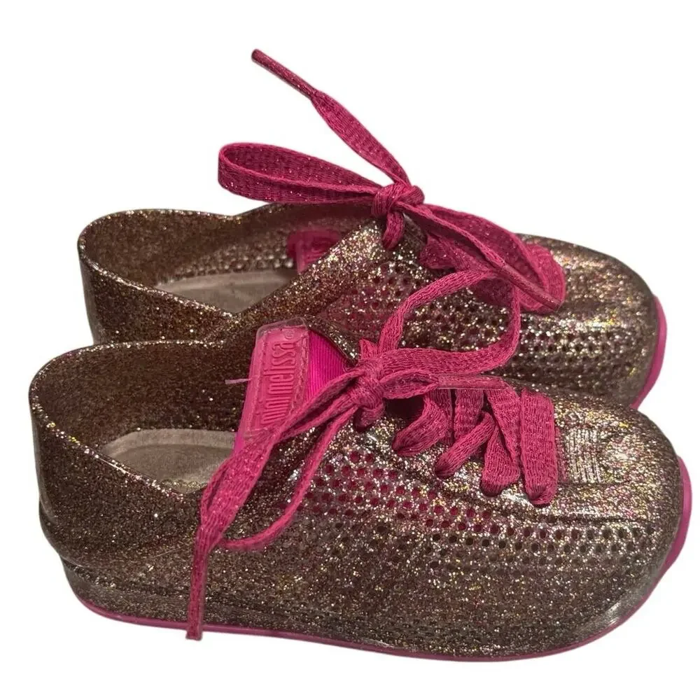 Mini Melissa Love Sneakers Toddler Girls Sz. 7C (Fit like 6C) Glitter Pink VGUC